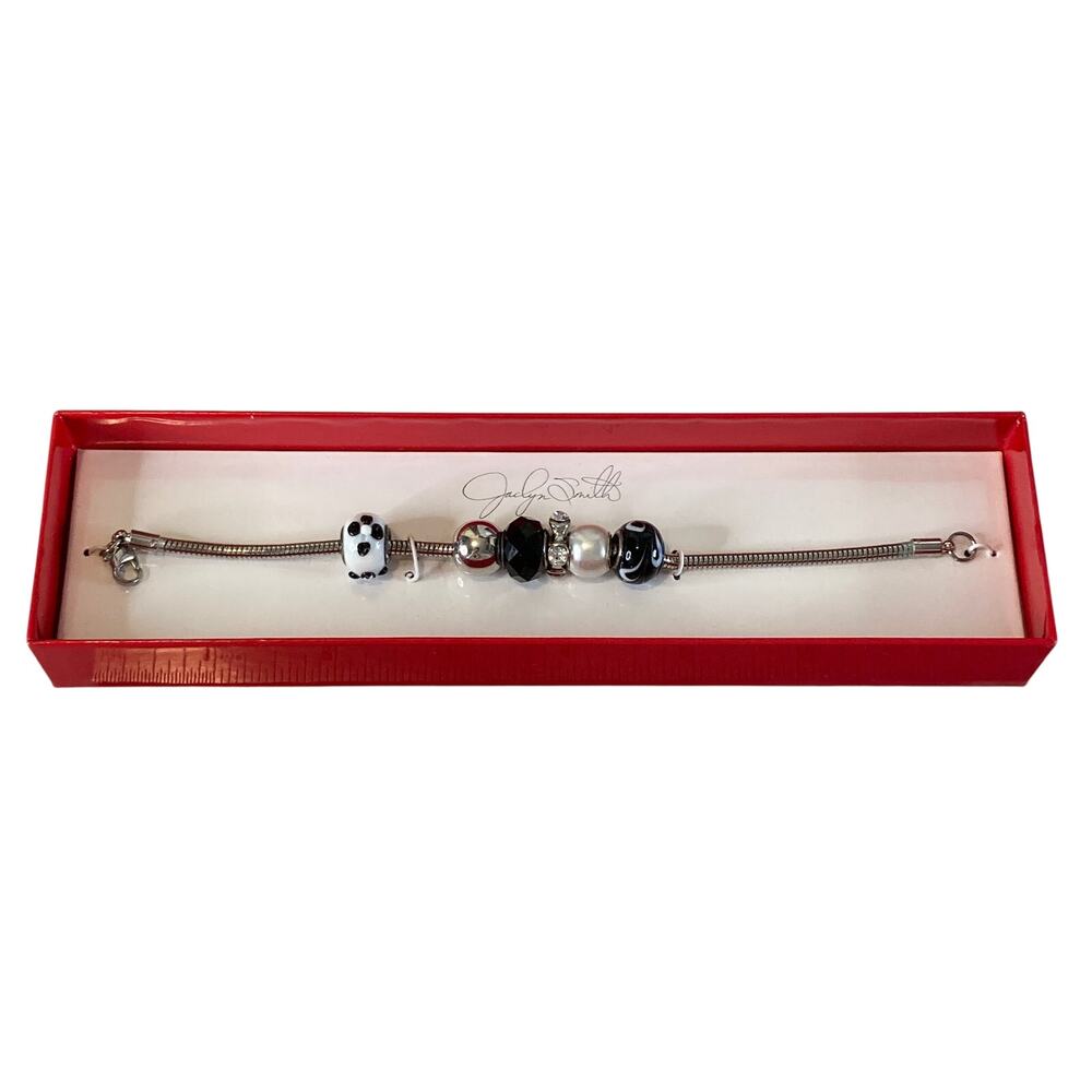 0046 Jaclyn Smith Beaded Charm Bracelet in Silver, Black, & White NWT Deadstock
